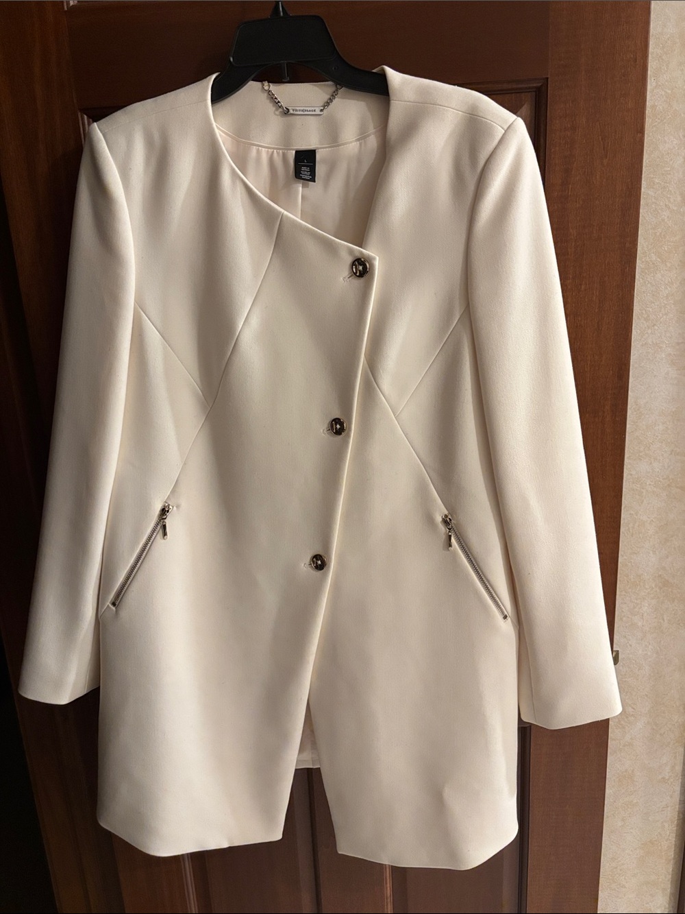 WHBM Women's Cream Longcoat Jacket - Classic Button Front, Sz Large